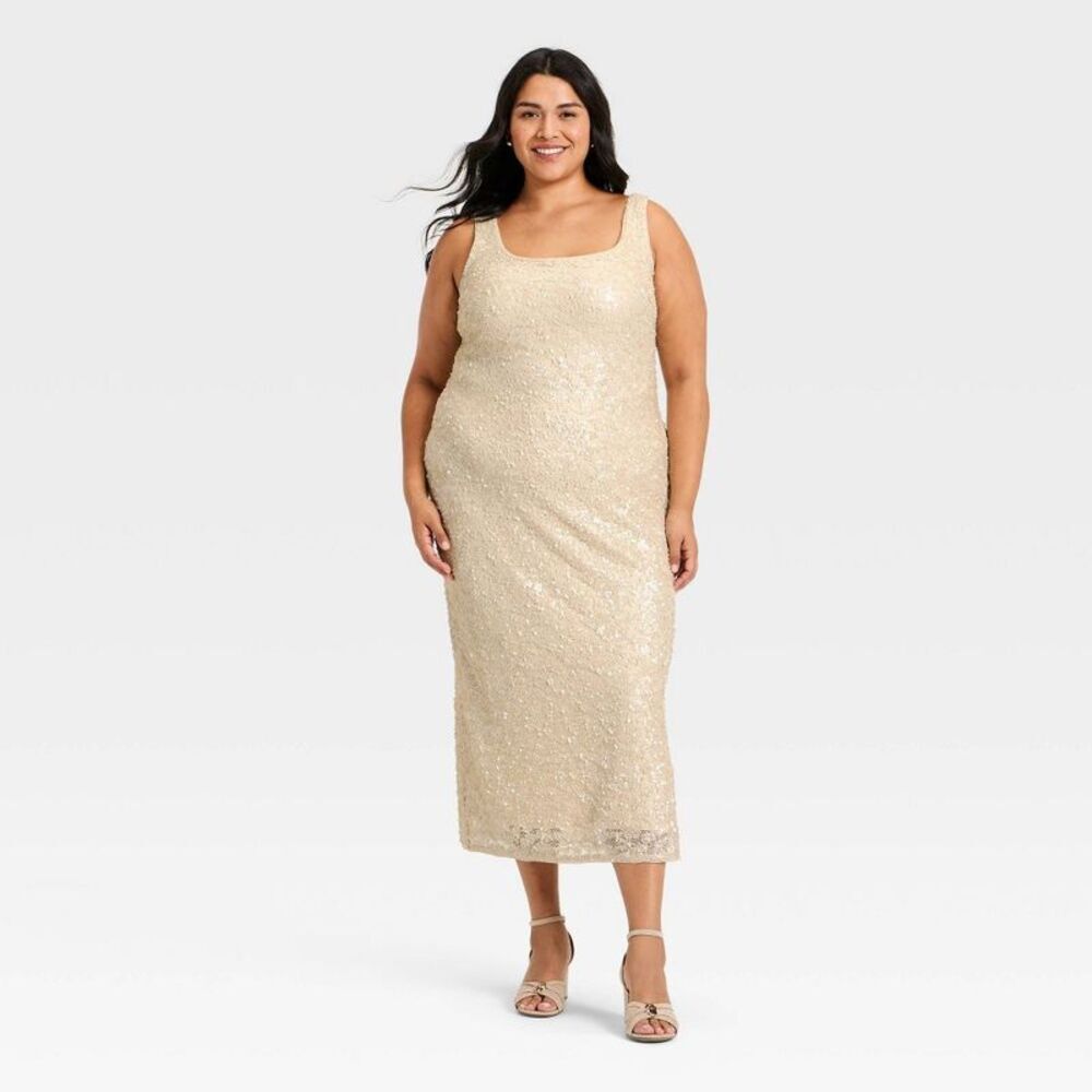 Women's Sequin Slip Maxi Dress - A New Day Cream XXL